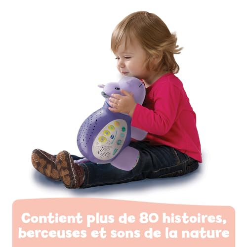 VTech - Hippo Dodo Nuit Étoilée, Veilleuse Bébé Musicale, Projection Lumineuse au Plafond, Musique Douce, Berceuses, Histoires et Sons de la Nature, Cadeau de Naissance - Contenu en Français – Image 4