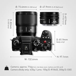 Panasonic DC-S5DWE-K Corpo macchina mirrorless Lumix S5D Full Frame, 24,2MP, registrazione 4K 60P, mirino Live View, Wi-Fi, Bluetooth, con Lente S-R1840E 18-40mm e S-S50ME 50mm, Nero, S5D (NUEVO)