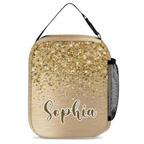 zaaprintblanket Custom Gold Glitter Sparkling Bling Print Backpack 3 Piece Set Personalized School Backpack with Lunch Bag Pencil Case for Boys Girls Kids4