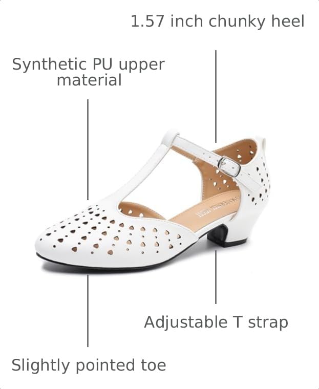 Image of MAIERNISI JESSI Women's T-Strap Mary Jane Pumps, Low Block Heel, Closed Toe, Buckle Ankle Strap