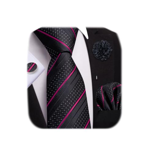 Image of Dubulle Mens Tie and Lapel Pin Paisley Striped Floral Necktie for Men Pocket Square Cufflinks 4PCS Set Wedding Party