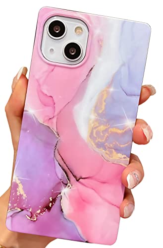 KERZZIL Luxury Square Compatible with iPhone 13 Pro Max Case Marble, Slim Stylish Matte Soft TPU Silicone Gel Shockproof Protective Durable Cases Cover for iPhone 13 Promax 6.7-inch(Pink & Purple)