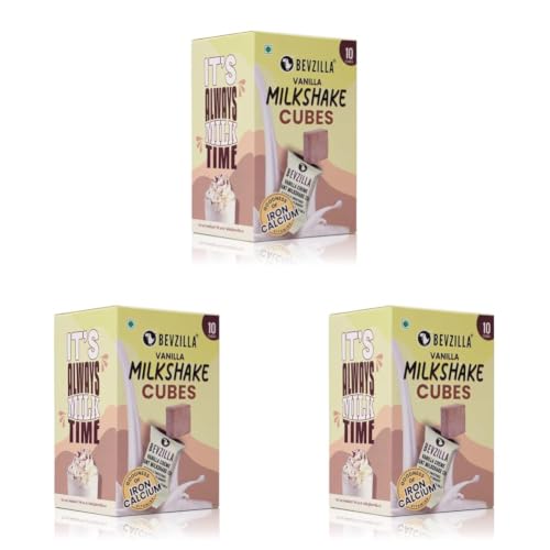 Image of Bevzilla Vanilla Creme Instant Milkshake 10 Cubes Pack with Organic Date Palm Jaggery, Zero Refined Sugar, No Preservatives, Drop Stir & Enjoy, Perfect For Kids & Adults, Plant-Based Vitamins