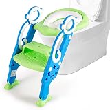 COSTWAY Kinder Toilettensitz höhenverstellbar, Toilettentrainer faltbar, Kindertoilette mit Leiter und Griffe, Töpfchentrainer für Toiletten 39-42 cm über Boden für Kinder 2 bis 7 Jahre (Hellgrün)