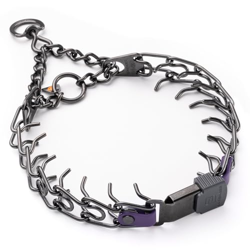 Herm Sprenger Black Stainless Steel Dog Collar with Short Links and Quick Release ClicLock Buckle and Biothane Insert Made in Germany 20in x 3.0mm (Neck Size up to 16-17in) (Violet Purple)