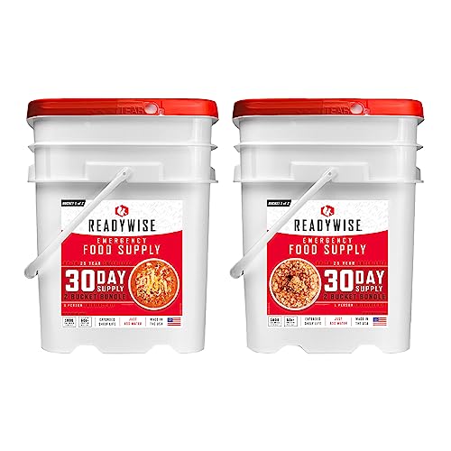 ReadyWise Emergency Food 30-Day Supply, Freeze-Dried Survival Food for Emergencies, Breakfast, Lunch, and Dinner, 2 Buckets, 25-Year Shelf Life, 298 Servings Total