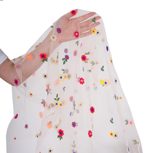 Yymobt Champagne Embroidery Daisy Table Runner 10FT Floral Table Runner Seasonal Tulle Table Runners for Home Kitchen Dining Wedding Birthday Holiday Party Decor DIY Craft