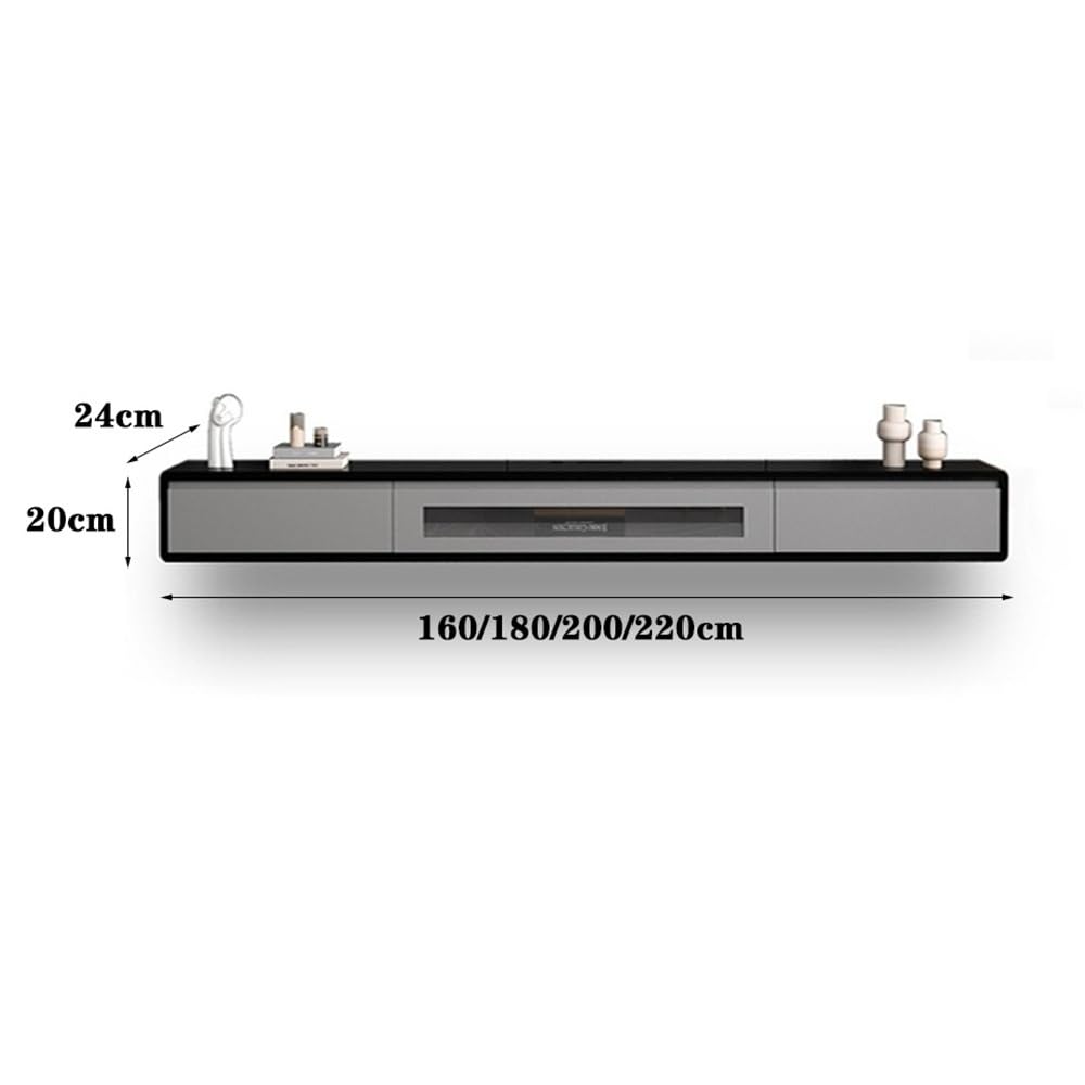 Supporto TV galleggiante montato a parete Mobile TV sospeso for sotto TV, consolle TV montata a parete, unità TV sospese moderne in legno massello, centro di intrattenimento con cassetti portaoggetti