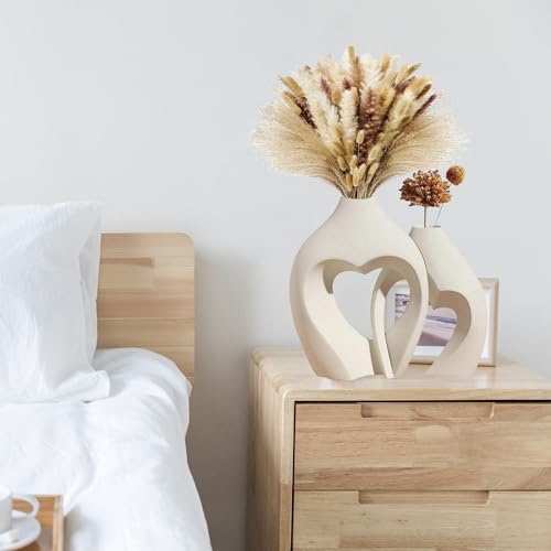 MUJUZE Moderne Vase Keramik,Vase Beige Matt Weiß Satz von 2,Vasen Deko für Wohnzimmer Schlafzimmer Home Deko,Vase Für Pampasgras,Moderne Nordic Dekoration Einzugsgeschenk – Bild 5