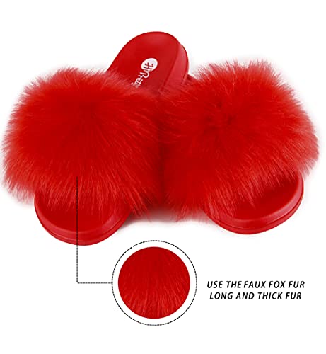 Women's Faux Fur Slides, Open Toe Cute Fur Slippers, Indoor or Outdoor Comfortable Furry Slide Sandals With Fluffy Fur3