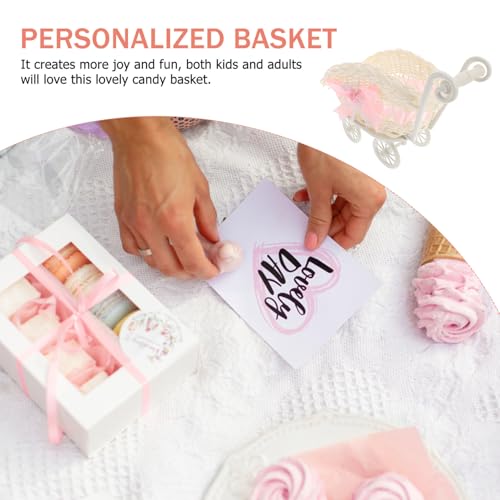 Cesta de dulces tejida de PP rosa para shower y centro de mesa multifunción 6