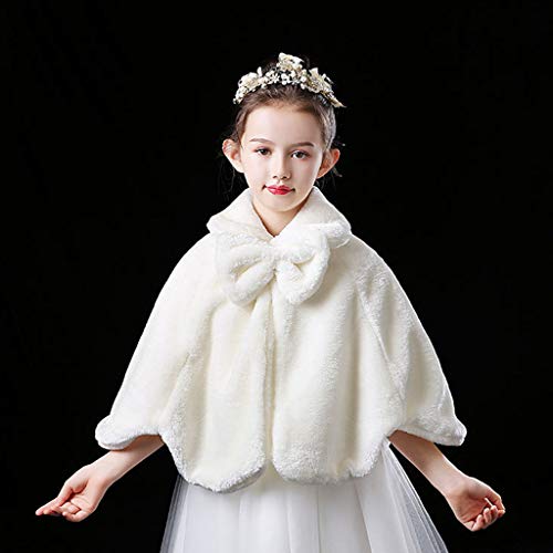 Flower Girls Winter Soft Plush Shrug Princess Lapel Bowknot Shoulder Cape3