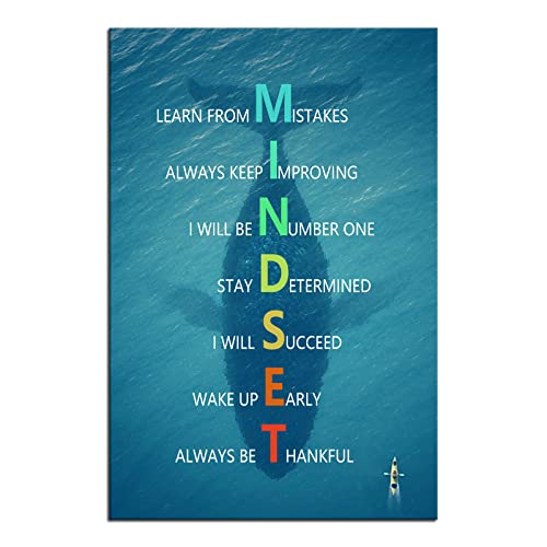 Inspirational Canvas Painting Mindset Quote Inspiration Wall Art Motivational Ocean Whale Animal Poster Prints Wall Pictures For Living Room Home Decor Office Framed Ready To Hang [12''W X 18''H] #TOP1