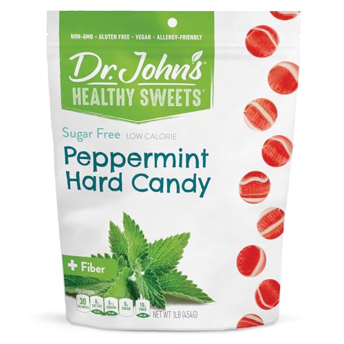 Dr. John’s Sugar Free Candy, Healthy Hard Candy with Zero Sugar, Low Calorie Snacks, Keto Friendly, Vegan, Gluten Free, Peppermint, 100 Count, 1 LB