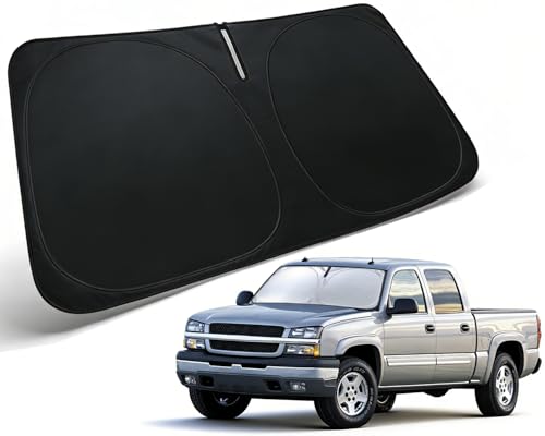Image of Sun Shade for 1999-2006 Chevrolet Chevy Silverado /GMC Sierra Shield | Fit Silverado /Sierra 1500 2500 3500 2500HD Accessories Car Front Window Sun Visor, 240T Sunshade Protection Blocks UV Rays