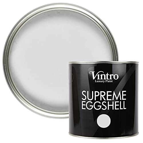 Vintro Paint | Light Grey Eggshell Paint | for Walls | Wood | Trim | Satin Furniture Paint | Interior & Exterior Use. (2.5 Litres, Chrysler - Light Grey)