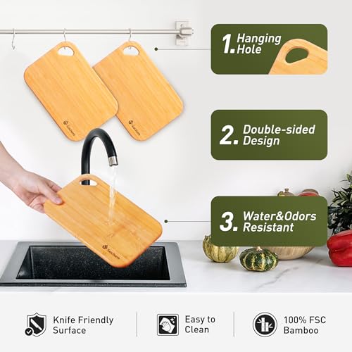 2 Pack Small Bamboo Wood Cutting Board for Kitchen 8.6" x 6" Mini Wooden Charcuterie Boards Lightweight Chopping Board Non Toxic Serving Board Tiny Chef Set Camping Fruit Lemon Sandwich Cheese Board - Image 5