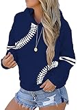 Sunidol Womens Baseball Print Sweatshirt Casual Athletic Patchwork Pullover Long Sleeve Baseball Hoodie With...