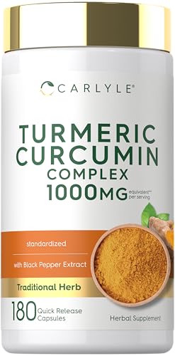Carlyle Turmeric Curcumin with Black Pepper | 180 Capsules | Turmeric Complex Supplement | Non-GMO, Gluten Free