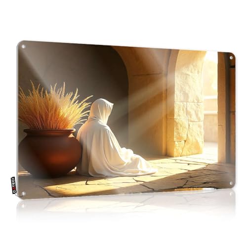 Figurine assise alcôve ensoleillée FZFN plaque décorative extérieure en métal pour patio 30x40cm