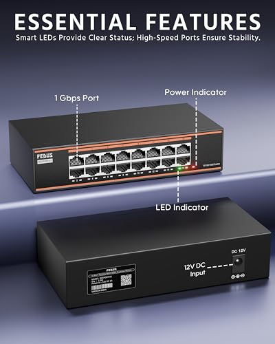 Image of FEDUS NEXTPORT-16000, 16 Port Gigabit Ethernet Network Switch | 10 /100 /1000 Mbps Unmanaged LAN Splitter Hub | Premium Metal Fanless Desktop | 6KV Surge Protection, Plug & Play for PC, CCTV, Router