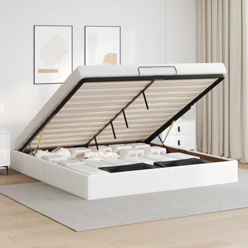 Iiaky Cama tapizada 160 x 200 cm Cama Doble con canapé, Estructura de Cama otomana con somier y Base, Cama Juvenil-Blanco-160 x 200 cm