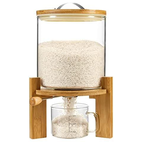 Vuinop 5L Glass Rice Dispenser with Stand Cover