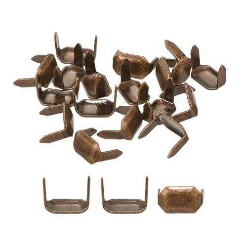 sourcing map - sourcing map 30Pcs Brass Leather Staples, 8x5mm Two Prong Claw Rivets, Rectangle Leather Belt Loops Fastener Holder for Belt Keeper Leathercraft Connector Repair, Red Bronze