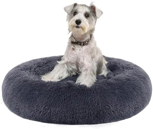 Feandrea Cama de Perros, Cama para Perros, Cojín Central Extraíble y Lavable, Alfombra de Felpa Suave y Mullida, 70 cm de Diámetro, Gris Oscuro PGW039G02