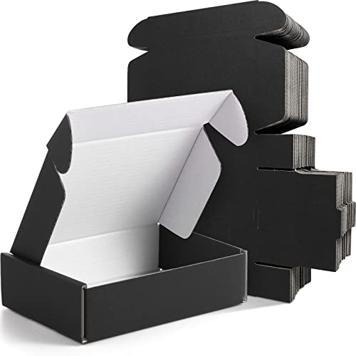 SUNLPH 50 Pack Small Shipping Boxes - 4x4x1 Inch Black Corrugated Cardboard, Mailing & Moving - View #2