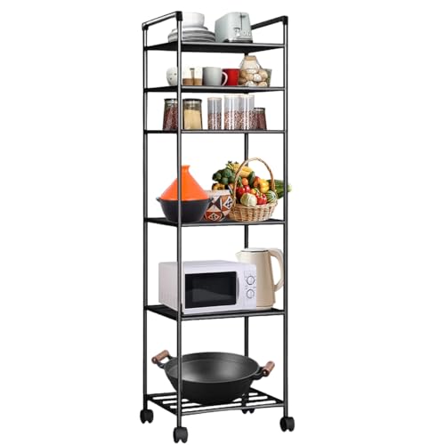 Estante de Metal de 6 Niveles con Ruedas, fácil de Montar, Puede almacenar microondas, Utensilios de Cocina, Aperitivos, Adecuado para el Cuarto de baño, Oficina y Cocina Estante...