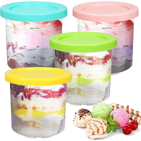 YQL 16oz Creami Pints and Lids - 4 Pack,Creami Pint Containers Ice Cream Containers Compatible with Ninja NC301 NC300 NC299AMZ Series Ice Cream Maker Dishwasher Safe(4 Color) Cover