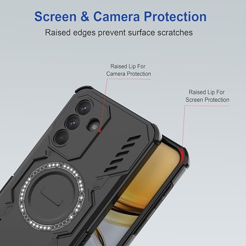 Image of amazon basics Back Case Cover for Samsung Galaxy A37 5G | Magnetic Case with Built-in Metal Ring | Supports MagSafe Charger, Wallet & Car Mount | Shockproof Hybrid PC + TPU | Black