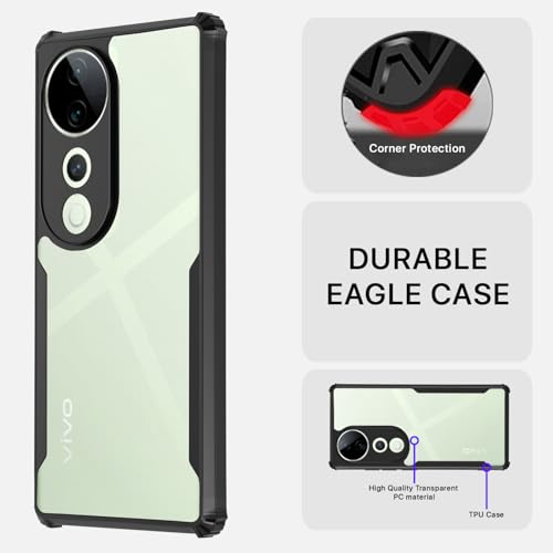 Image of Pikkme Crystal Clear Transparent Back | Ultra Hyrbid | Full Camera Protection | Raised Edge | Bumper Back Case for Vivo V40 5G / V40 Pro 5G / T3 Ultra 5G (Black)