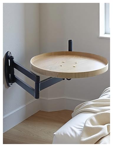 Wall Mounted Folding Table Small Round Tray, Fold Down Wall Desk - Flip-Out Design Nightstand, Extendable Space Saving Dining Table Floating for Home Office, Bar, Kitchen, Study, Balcony(Wood color)