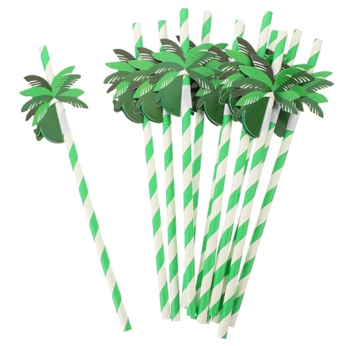 50 pitillos de papel verde para fiestas hawaianas