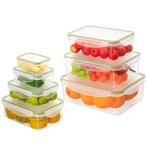 AiQInu Plástico Almacenamiento De Alimentos Con Tapa, 7 Piezas(3.8L+2.5L+1.5L+1L+0.5L+0.24L+0.12L), Recipientes Herméticos Para Alimentos, Para Nevera Y Microondas, Sin BPA