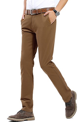 Plaid&Plain Men's Stretchy Slim-Tapered Flat-Front Cotton Casual Pants Nine Pants Army green 36 