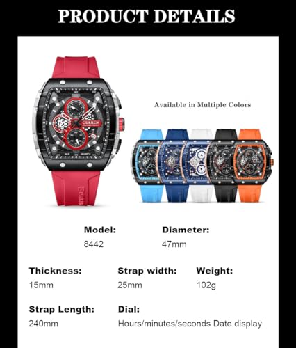 Image of PASOY Luxury Chronograph Watches for Mens Rubber Strap Black Waterproof Date Analog Quartz Watch