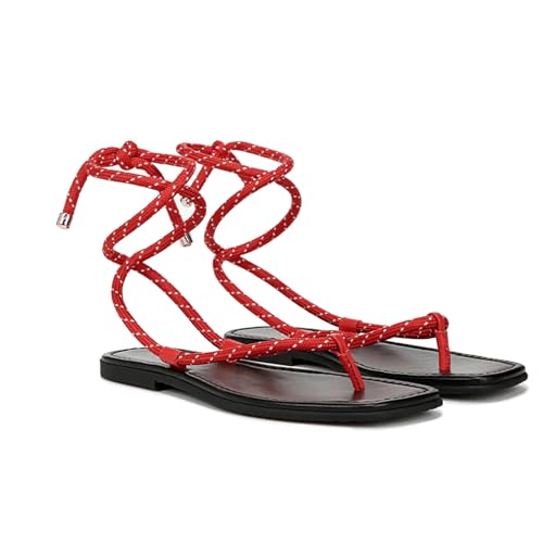 Rope Flat Sandals for Women Strappy Open Toe Thong Sandals Summer Slingback Slip On Slide Sandals with Adjustable Strap