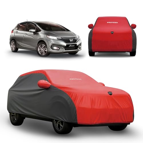 Image of PROTEGO Prime Series India's 1st Anti-Tear Car Cover for Honda Jazz | Heavy-Duty, Custom Fit, All Weather Protection | 100% Waterproof, Windproof & Hail Resistant | 2-Year Warranty | Red + Black