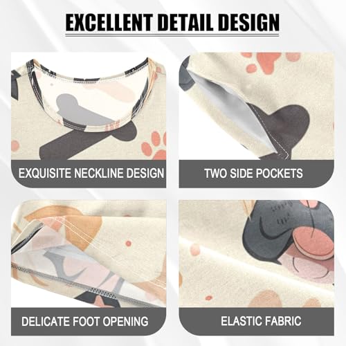 Summer Pajama Set Dog Bones Footprint, Short Sleeve Sleepwear Nightwear4