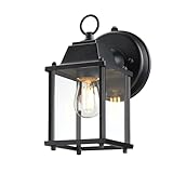 LIT-PaTH Dusk to Dawn Outdoor Wall Lantern, Wall Sconce Waterproof Porch Lighting Fixture, E26 Base, Aluminum Housing with Glass Shade, 1-Pack, Black