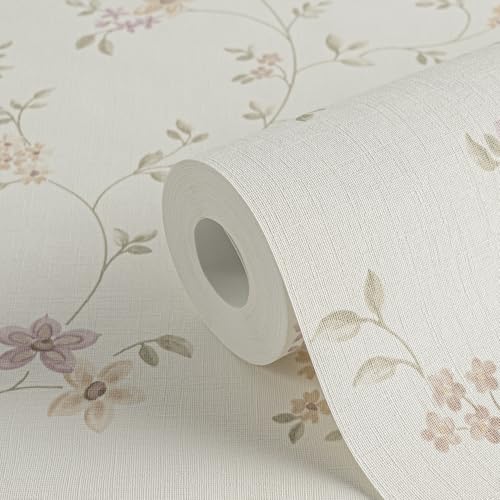 A.S. Création Maison Charme Vliestapete mit floralem Muster Blümchen 0,53 x 10,05 m – Creme, Grün, Bunt – Blumentapete Made in Germany – 937701