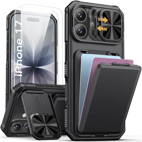 Image of SSLOTSCASE for iPhone 17 Case with 2X Screen Protector & Stand, Black