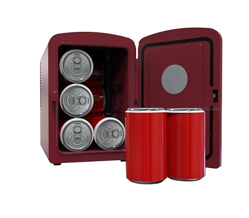 Image of Frigidaire 9 can /6l mini personal fridge cooler Crocodile finish door-W: 7.08 inch x L: 11.81 inch X H: 10.04 (Red) (Renewed)