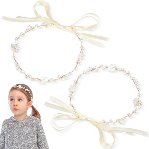 FLEXNOVA 2 Stück Blumenmädchen Haarschmuck, Haarschmuck Kommunion Mädchen Haarkranz Kinder...