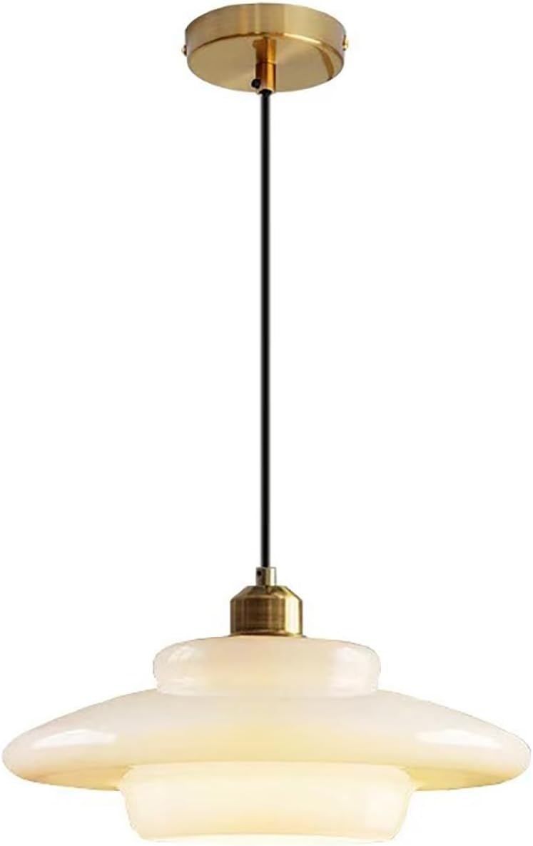 Vintage 12.6in White Glass Pendant Light Modern Spherical Hanging Lamp with Gold Metal Socket for Kitchen Island Dining Room Bedroom Living Room Hallway (12.6in)