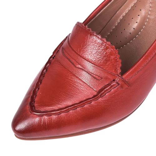 Mona flying Women's Leather Pump Med Heel Pointed Toe Office Dress Shoes for Ladies3