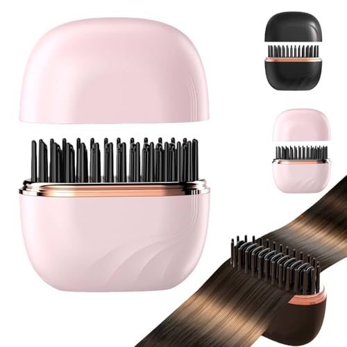 Plancha de pelo portátil mini, peine planchador para mujeres, plancha sin cable recargable, calentamiento rápido con tres controles de temperatura (rosa) miniatura 1